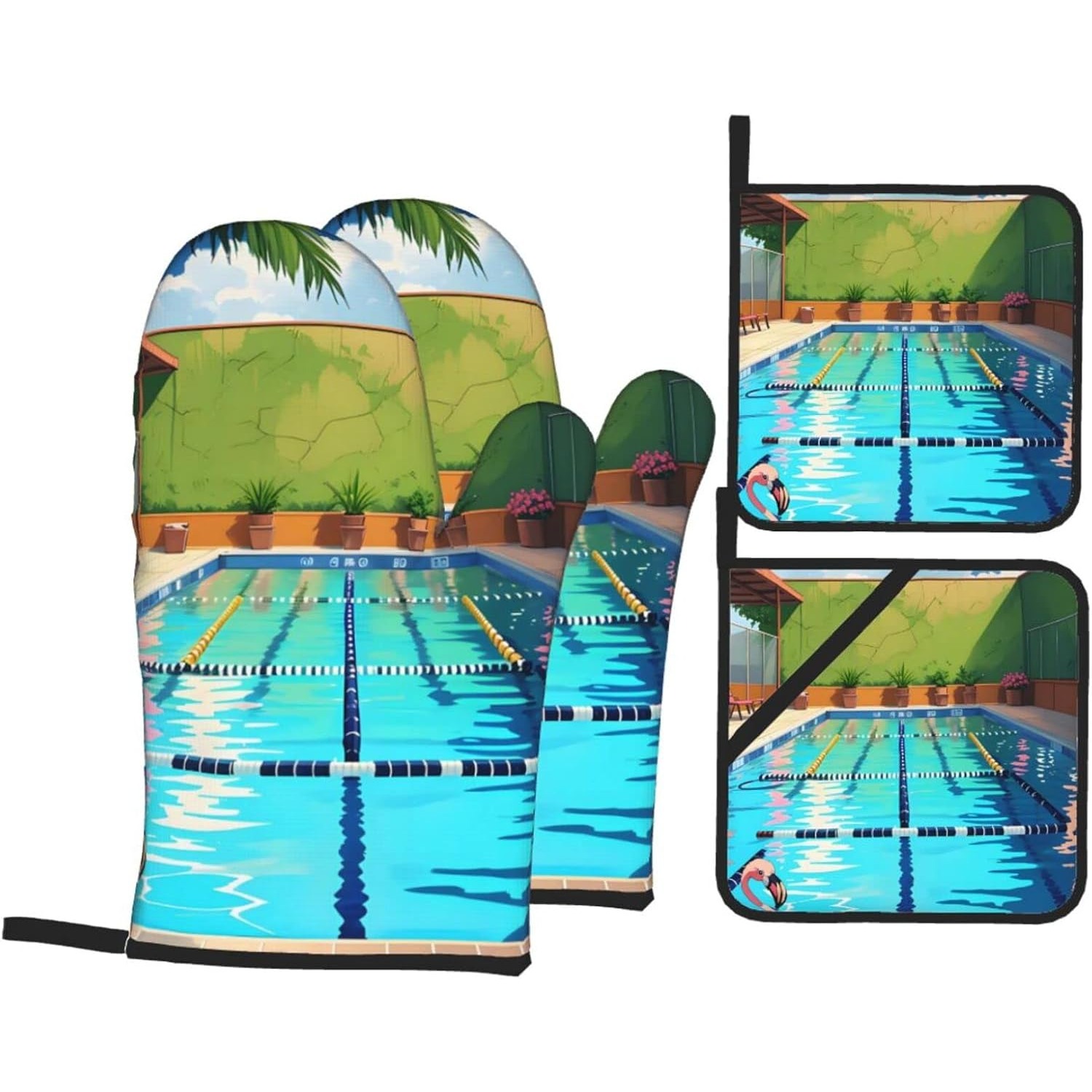 Flamingo and Swimming Pool Sil - Oven Mitt Silicone review and price